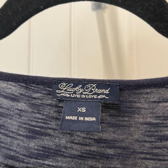 Lucky Brand Navy Blue Embroidered Boho Cottage Tassel Top Womens Size XS - Picture 4 of 7